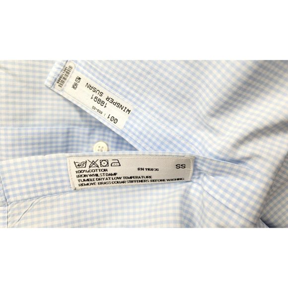 Charles Tyrwhitt London Blue Checkered French Cuff 17 1/2x36 Embroidered Shirt - Picture 10 of 12